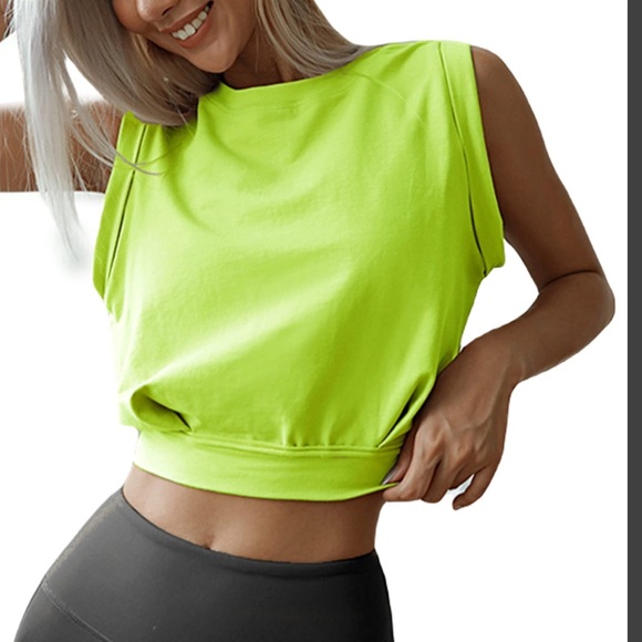 Tops - *NWT* Neon Lime Green Sleeveless Cropped Athletic Top-Small